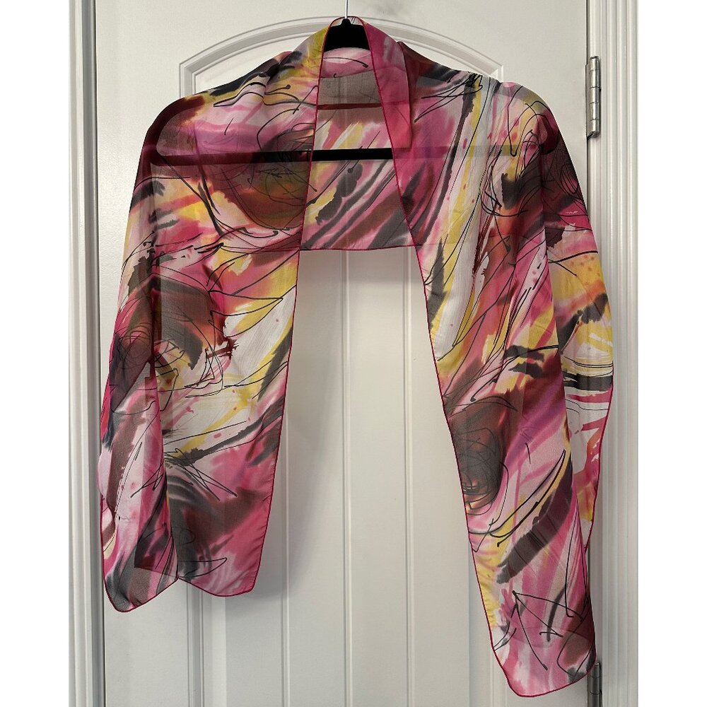 New Dana Herbert 100% Silk Scarf Handmade in Oregon 13”x56” Pink Purple Abstract - Picture 3 of 3